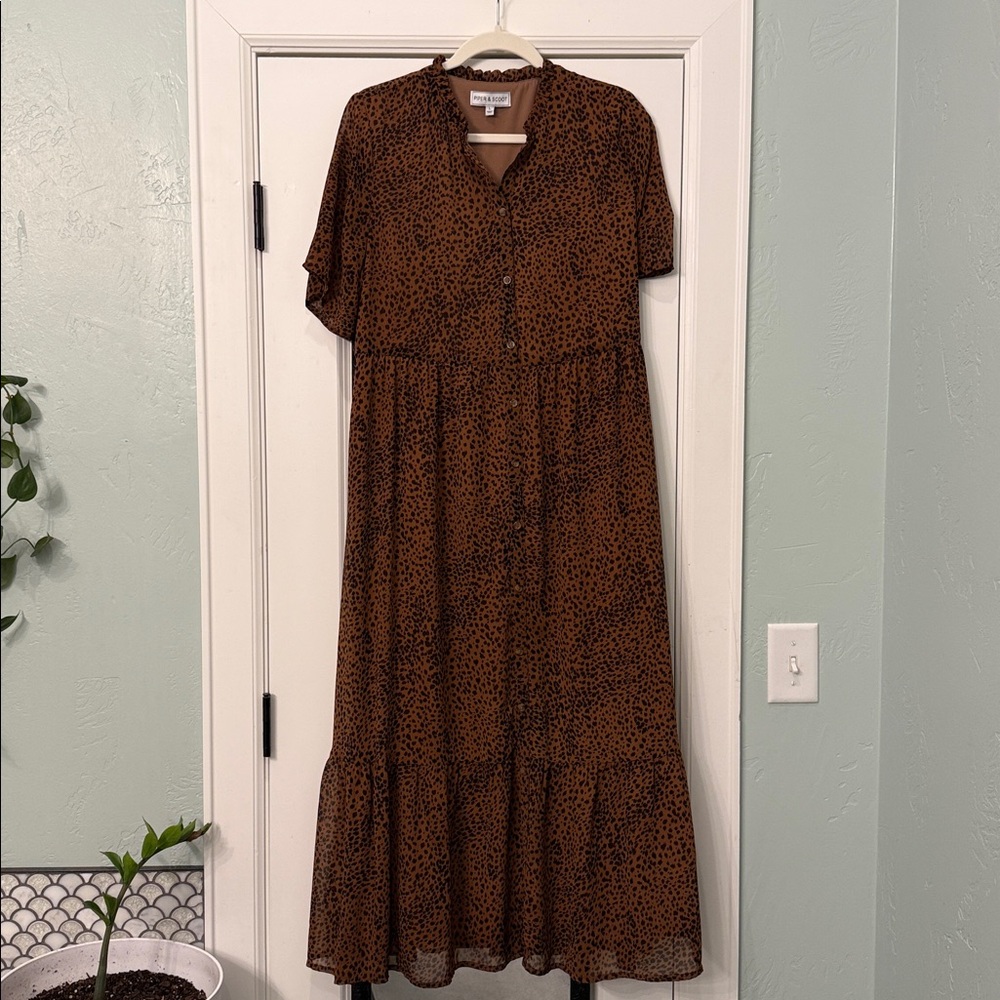 Brown Leopard Print Maxi Dress